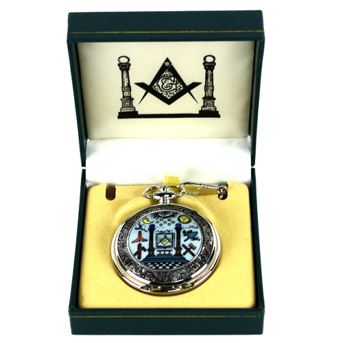 Freemason Ornate Pocket Watch & Chain Mens Gift