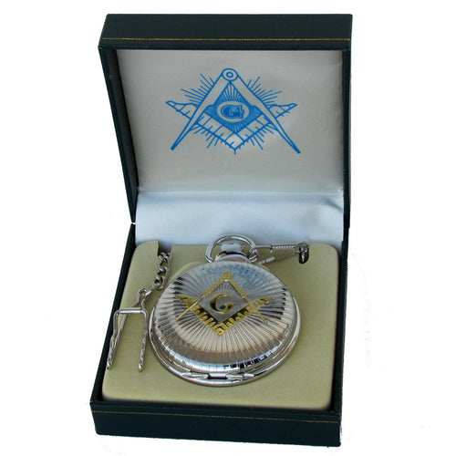 Freemason Mens Pocket Watch Gold & Silver Tone Square and Compasses